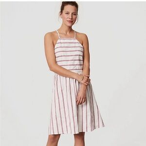 LOFT Beach Red & White Striped Strappy Halter Dress